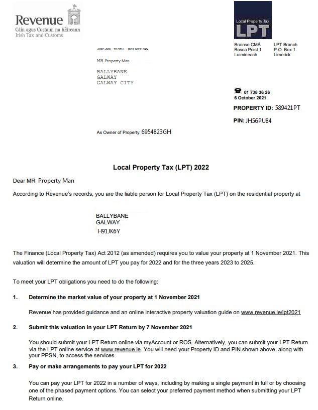 Local Property Tax Revenue Notification Letter